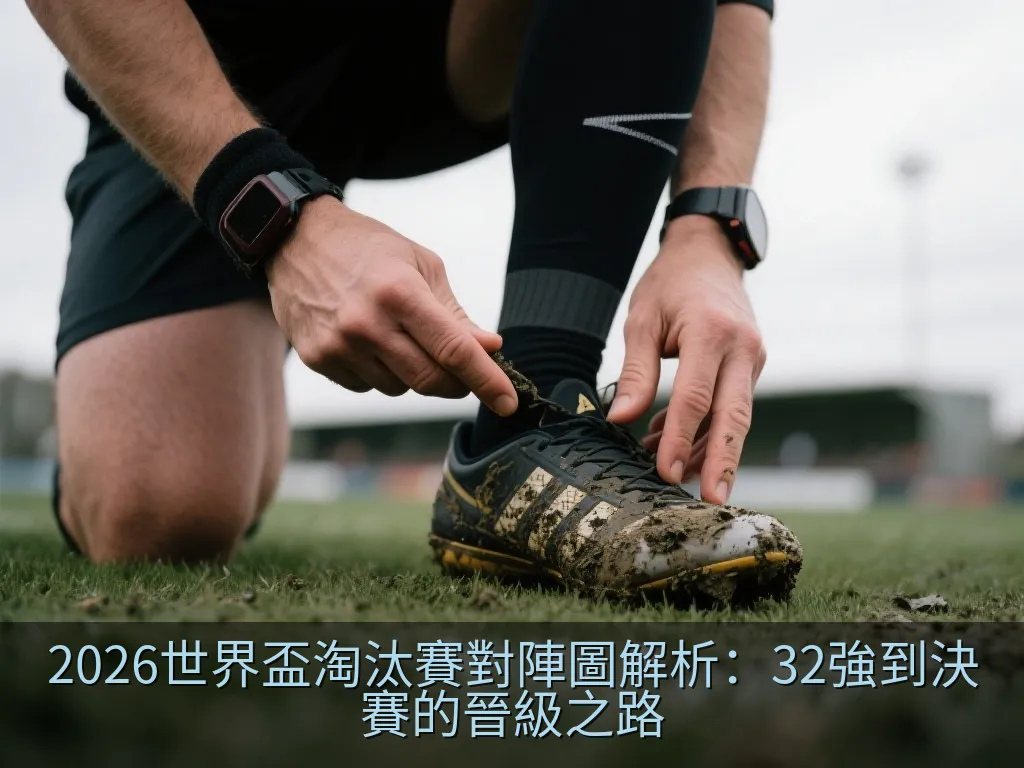 一座金色的世界盃冠軍獎盃矗立在球場中央,背景是模糊的戰術白板與體育場燈光